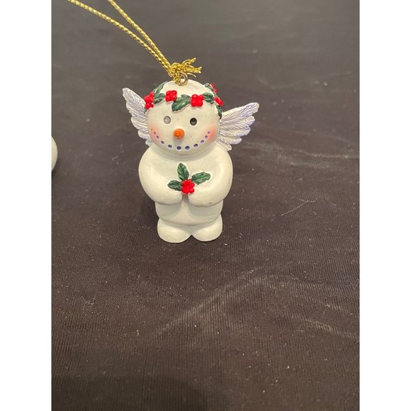 Set of 6 Ceramic Christmas Snowman Ornaments Angel Hats Scarves Birdhouse - Picture 9 of 12